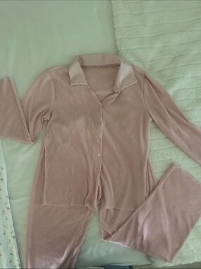 Rachel Zoe Ribbed Button-Front Pajama Set in Blush Pink
